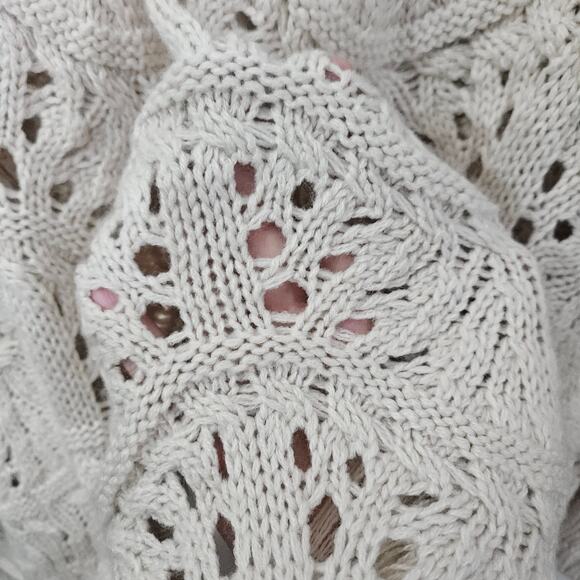 Boho Open Front Crochet Knit Fringe Cardigan Sweater Cream Sz Small Long Sleeve - Picture 6 of 8